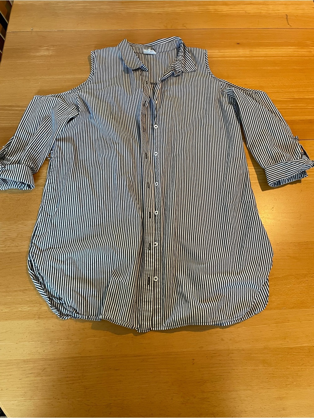 Striped Cold-Shoulder Button-Down Shirt - Black/White